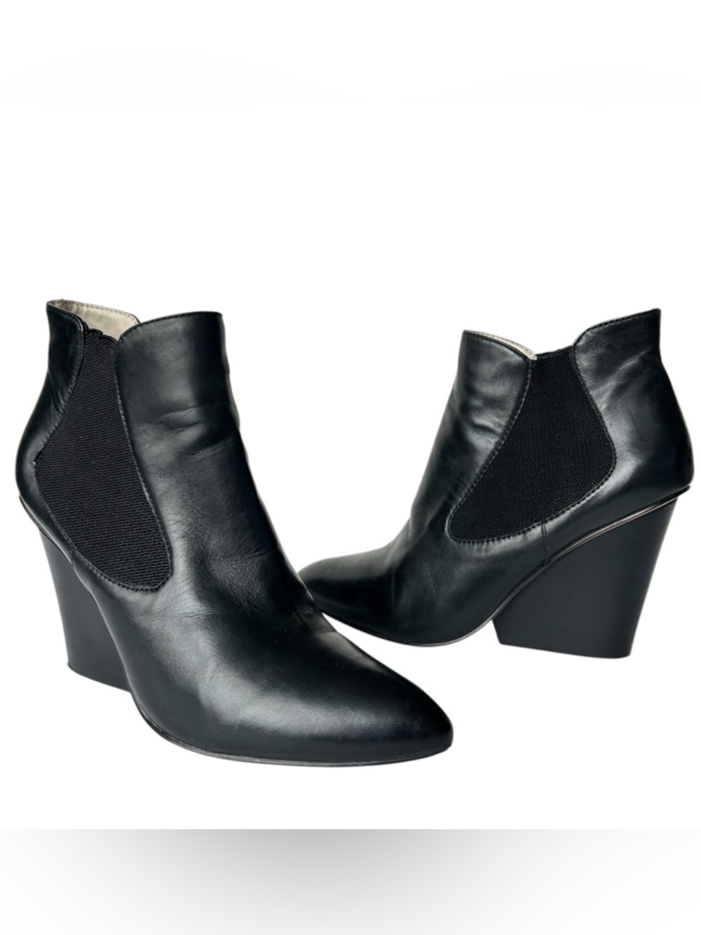 Steven by Steve Madden Maliik Black Leather Wedge Ankle Boots Pointed Toe size 7
